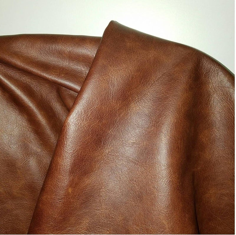 NAT LEATHERS Brown Cognac Weekender 8 inch x 10 inch cut piece Two Tone Soft Upholstery Chap Cowhide Genuine Leather Hide Skin 8" x 10" cutting precut - Image 3